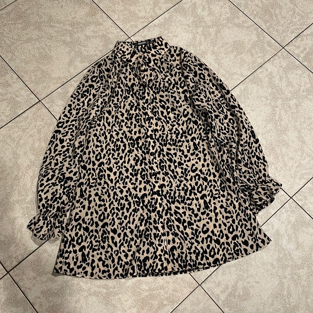 Missguided Leopard Shirt Dress with Frill Cuff